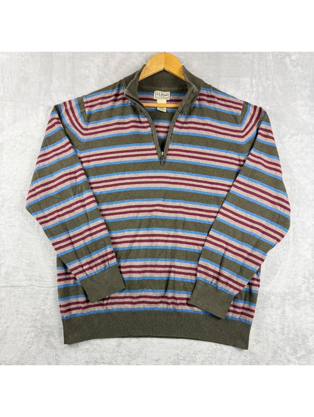 L.L.Bean Men’s 1/4 Zip Sweater LTall Cotton Cashmere Striped Colorful Preppy VTG